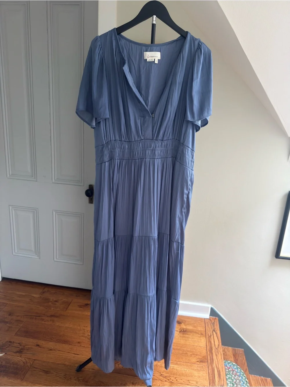 Anthropologie Dusty Slate Blue Somerset Tiered Maxi Dress with Smocked Waist - Picture 2 of 4